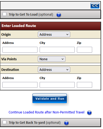 The Enter a Route screen